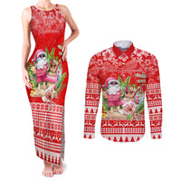 Personalised Hawaii Mele Kalikimaka Couples Matching Tank Maxi Dress and Long Sleeve Button Shirt Santa Beach Merry Christmas LT9 Red - Polynesian Pride