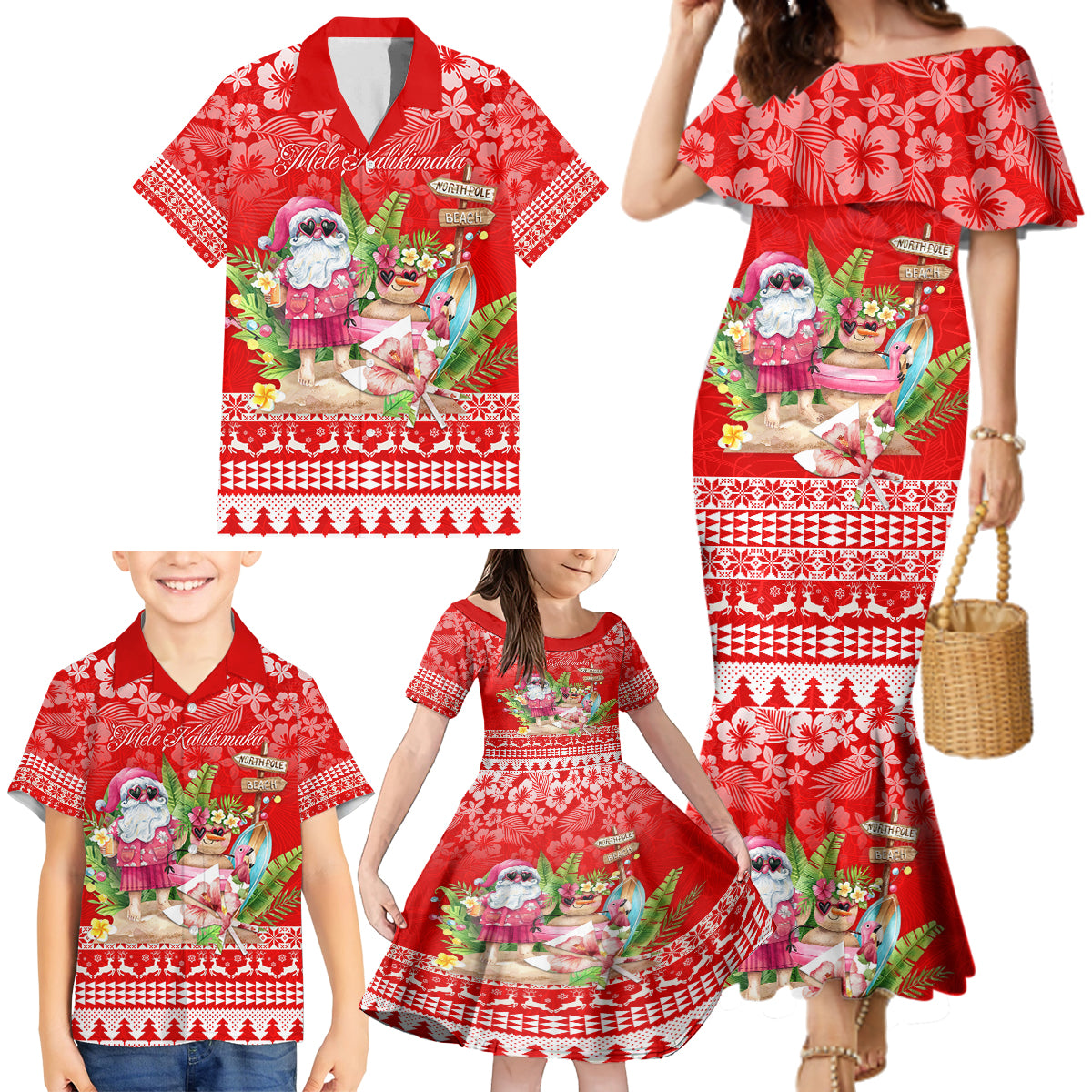 Personalised Hawaii Mele Kalikimaka Family Matching Mermaid Dress and Hawaiian Shirt Santa Beach Merry Christmas LT9 - Polynesian Pride