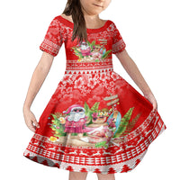 Personalised Hawaii Mele Kalikimaka Family Matching Off Shoulder Long Sleeve Dress and Hawaiian Shirt Santa Beach Merry Christmas LT9 Daughter's Dress Red - Polynesian Pride