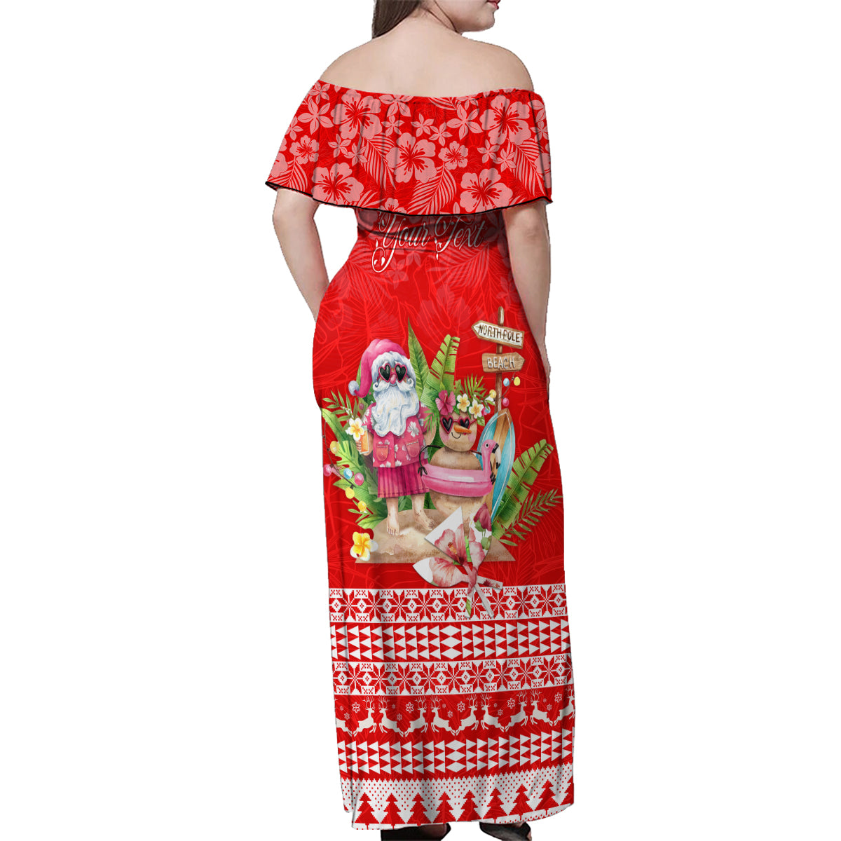 Personalised Hawaii Mele Kalikimaka Family Matching Off Shoulder Maxi Dress and Hawaiian Shirt Santa Beach Merry Christmas LT9 - Polynesian Pride