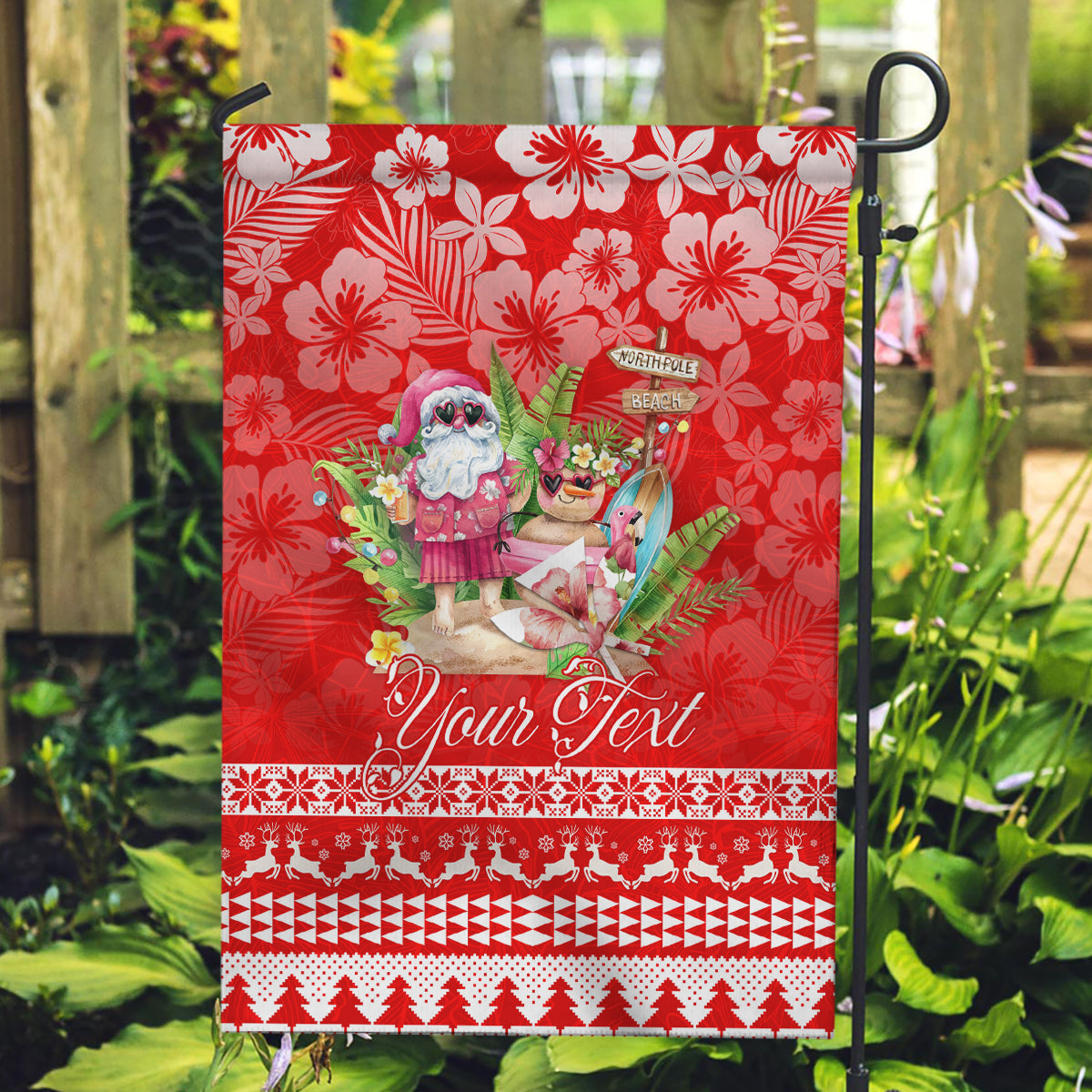 Personalised Hawaii Mele Kalikimaka Garden Flag Santa Beach Merry Christmas LT9 Garden Flag Red - Polynesian Pride