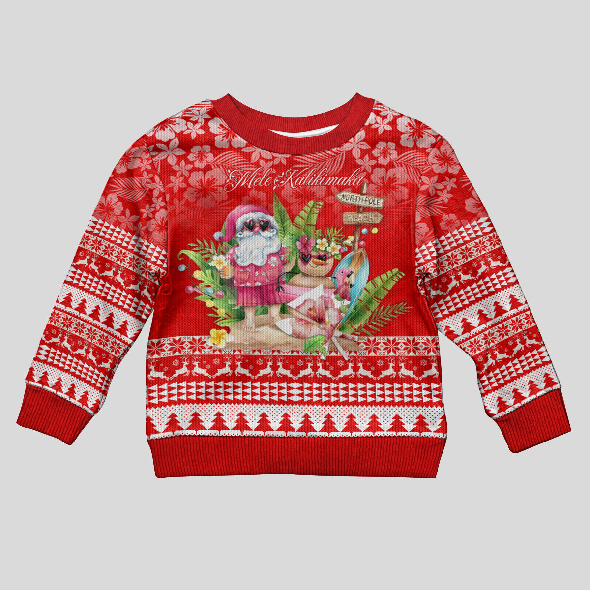 Personalised Hawaii Mele Kalikimaka Kid Ugly Christmas Sweater Santa Beach Merry Christmas LT9 Kid Red - Polynesian Pride