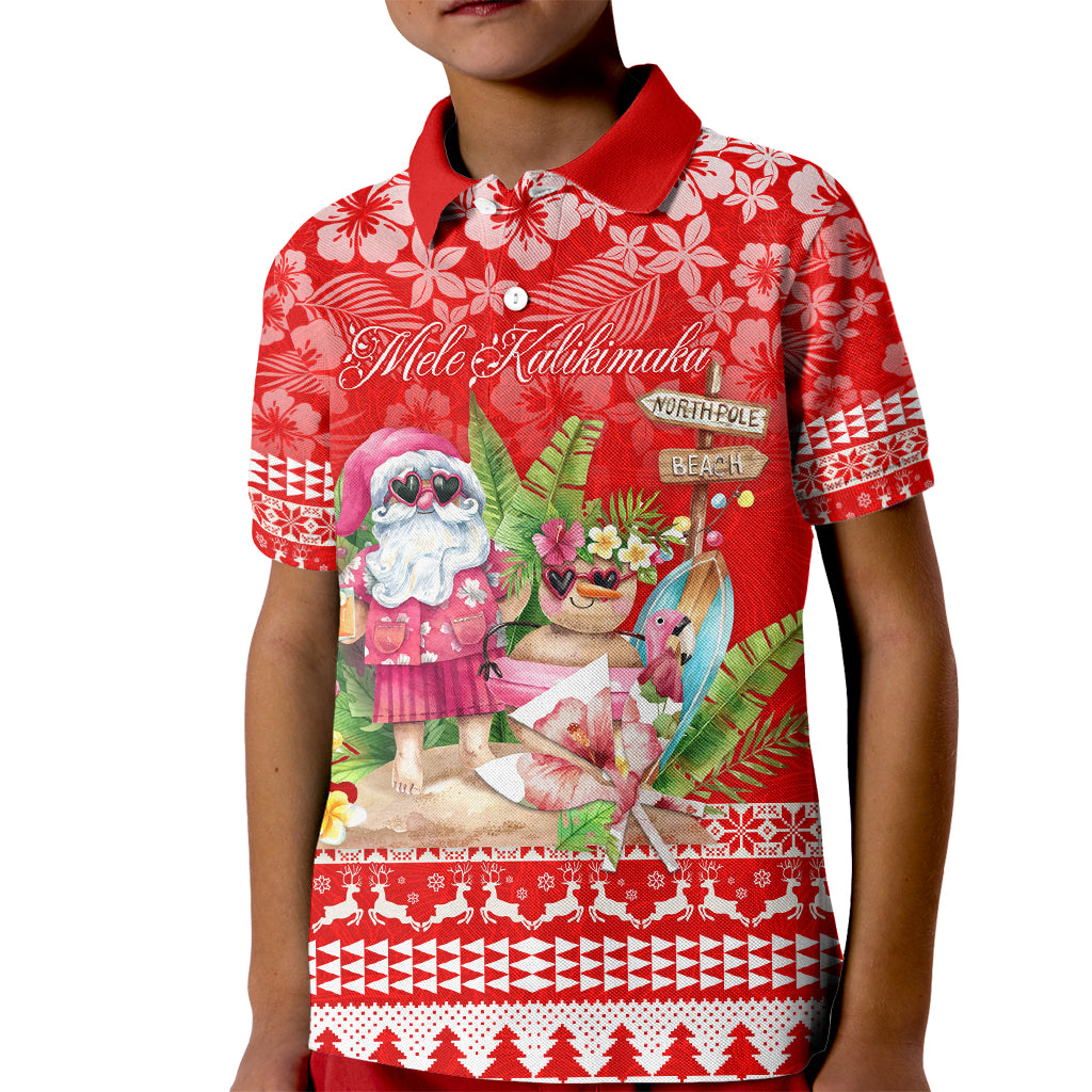 Personalised Hawaii Mele Kalikimaka Kid Polo Shirt Santa Beach Merry Christmas LT9 Kid Red - Polynesian Pride