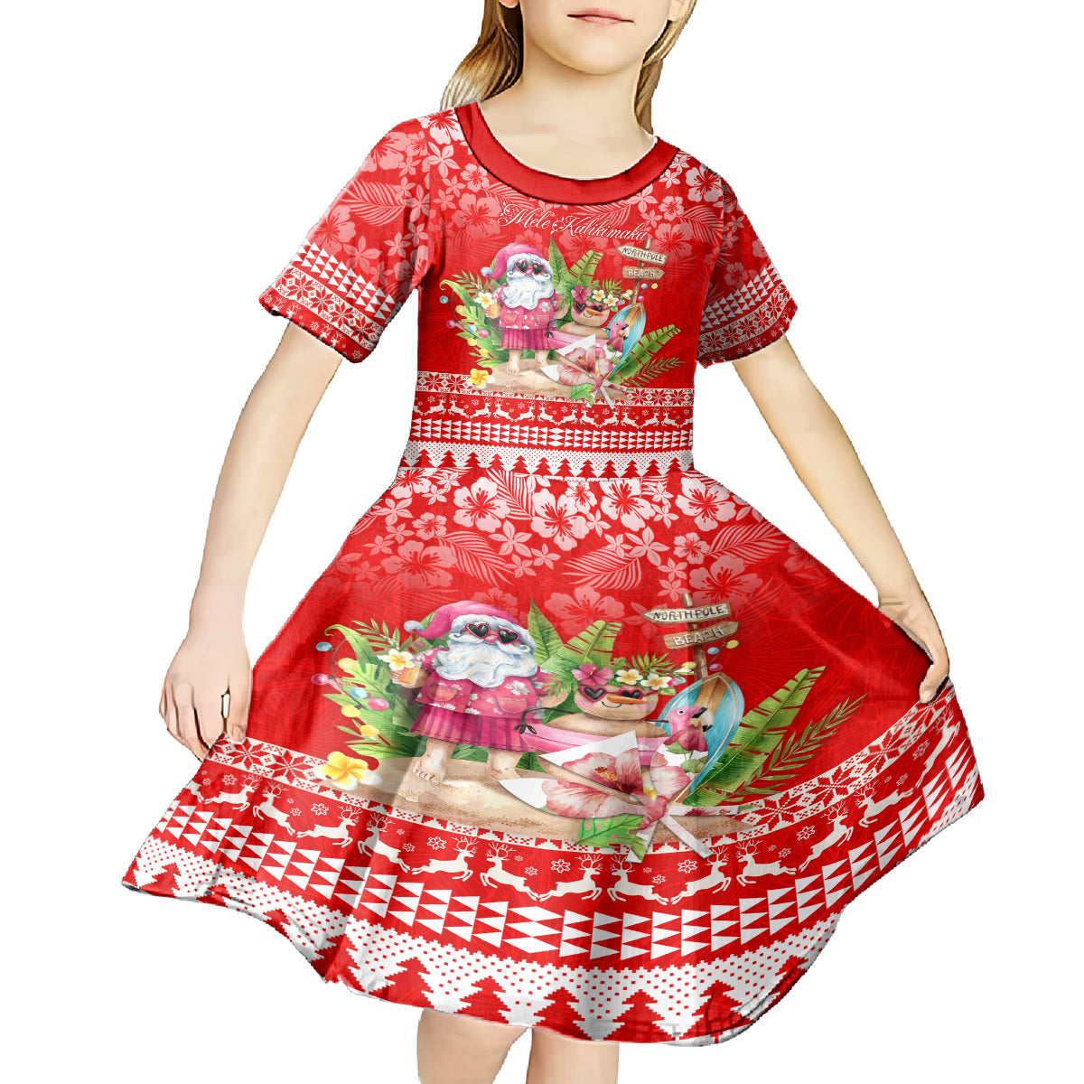 Personalised Hawaii Mele Kalikimaka Kid Short Sleeve Dress Santa Beach Merry Christmas LT9 - Polynesian Pride