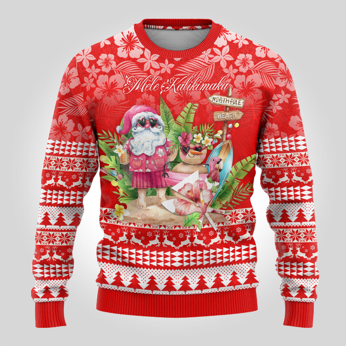 Personalised Hawaii Mele Kalikimaka Ugly Christmas Sweater Santa Beach Merry Christmas LT9 - Polynesian Pride