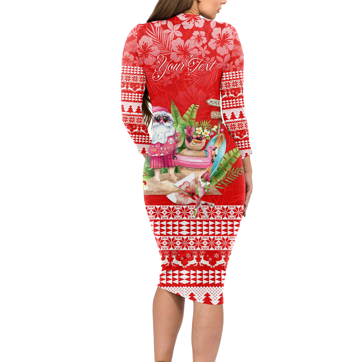 Personalised Hawaii Mele Kalikimaka Long Sleeve Bodycon Dress Santa Beach Merry Christmas LT9 - Polynesian Pride