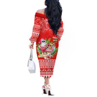 Personalised Hawaii Mele Kalikimaka Off The Shoulder Long Sleeve Dress Santa Beach Merry Christmas LT9 - Polynesian Pride