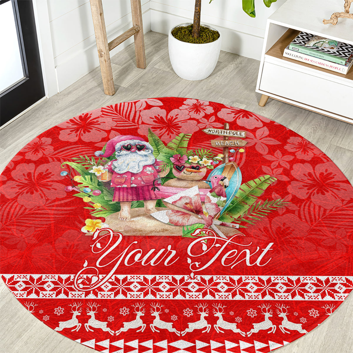 Personalised Hawaii Mele Kalikimaka Round Carpet Santa Beach Merry Christmas LT9 Red - Polynesian Pride