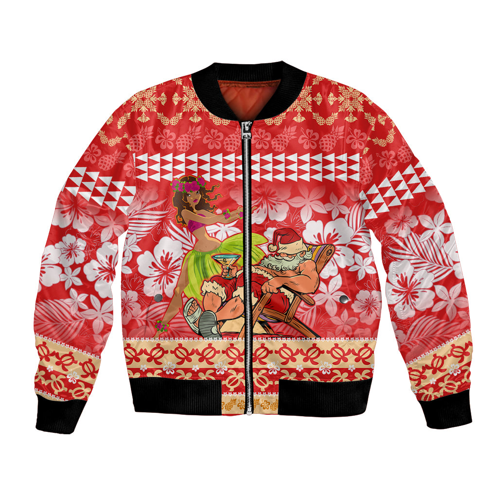 Hawaii Mele Kalikimaka Bomber Jacket Santa Claus and Hula Dancing Merry Christmas LT9 Unisex Red - Polynesian Pride