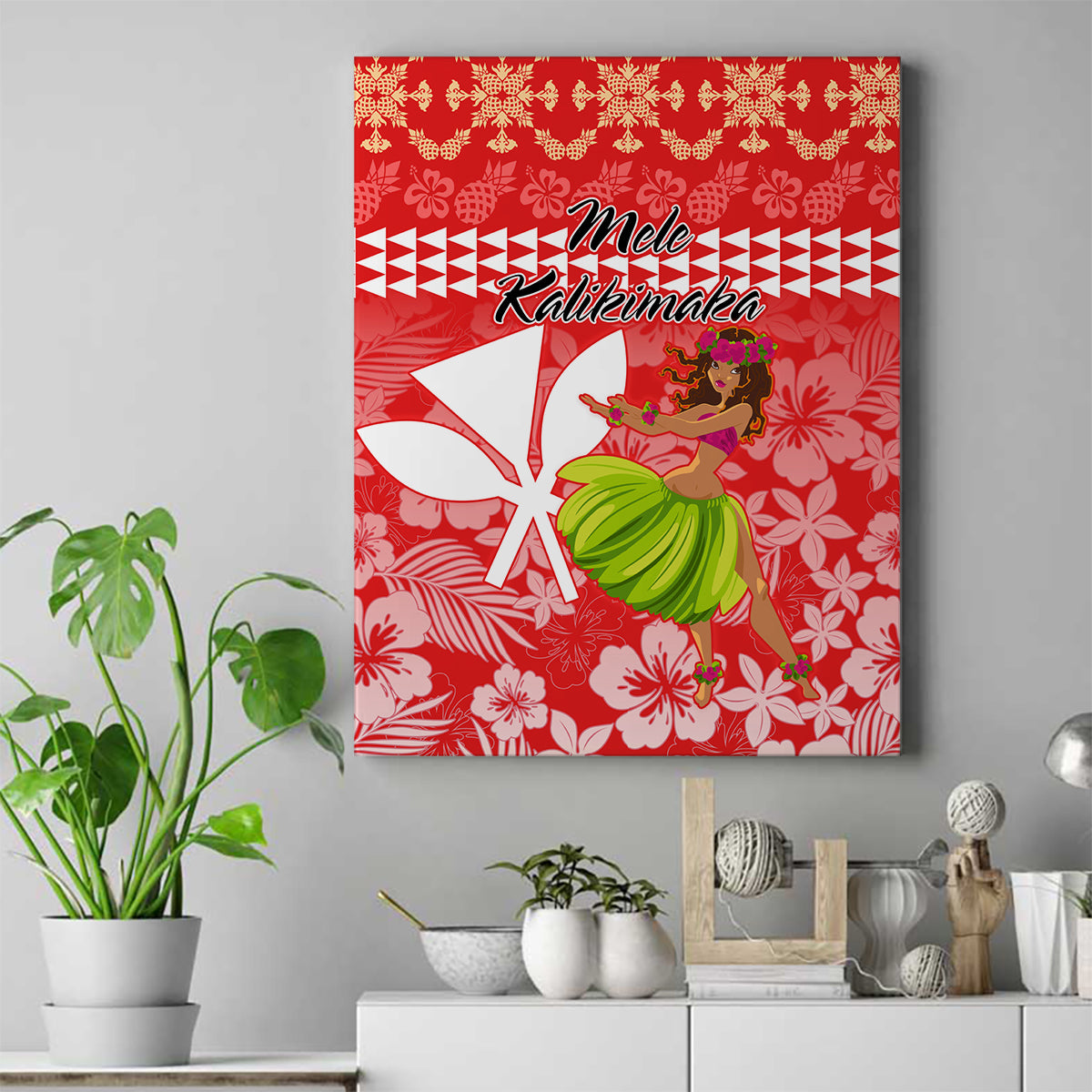 Hawaii Mele Kalikimaka Canvas Wall Art Santa Claus and Hula Dancing Merry Christmas LT9 Red - Polynesian Pride