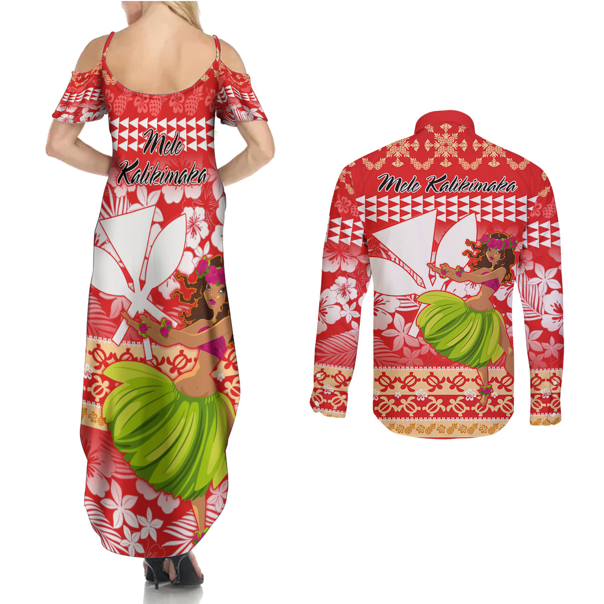 Hawaii Mele Kalikimaka Couples Matching Summer Maxi Dress and Long Sleeve Button Shirt Santa Claus and Hula Dancing Merry Christmas LT9 - Polynesian Pride
