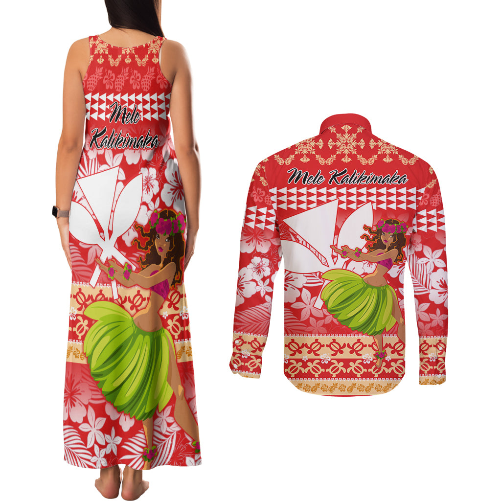 Hawaii Mele Kalikimaka Couples Matching Tank Maxi Dress and Long Sleeve Button Shirt Santa Claus and Hula Dancing Merry Christmas LT9 - Polynesian Pride