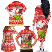 Hawaii Mele Kalikimaka Family Matching Off Shoulder Long Sleeve Dress and Hawaiian Shirt Santa Claus and Hula Dancing Merry Christmas LT9 - Polynesian Pride