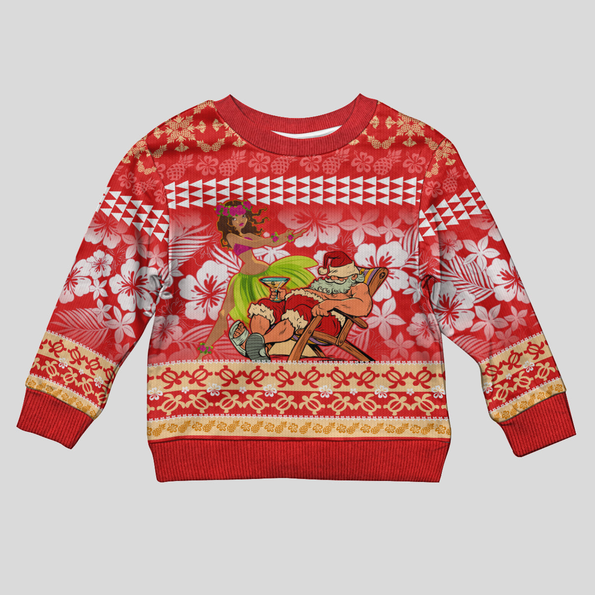 Hawaii Mele Kalikimaka Kid Ugly Christmas Sweater Santa Claus and Hula Dancing Merry Christmas LT9 Kid Red - Polynesian Pride