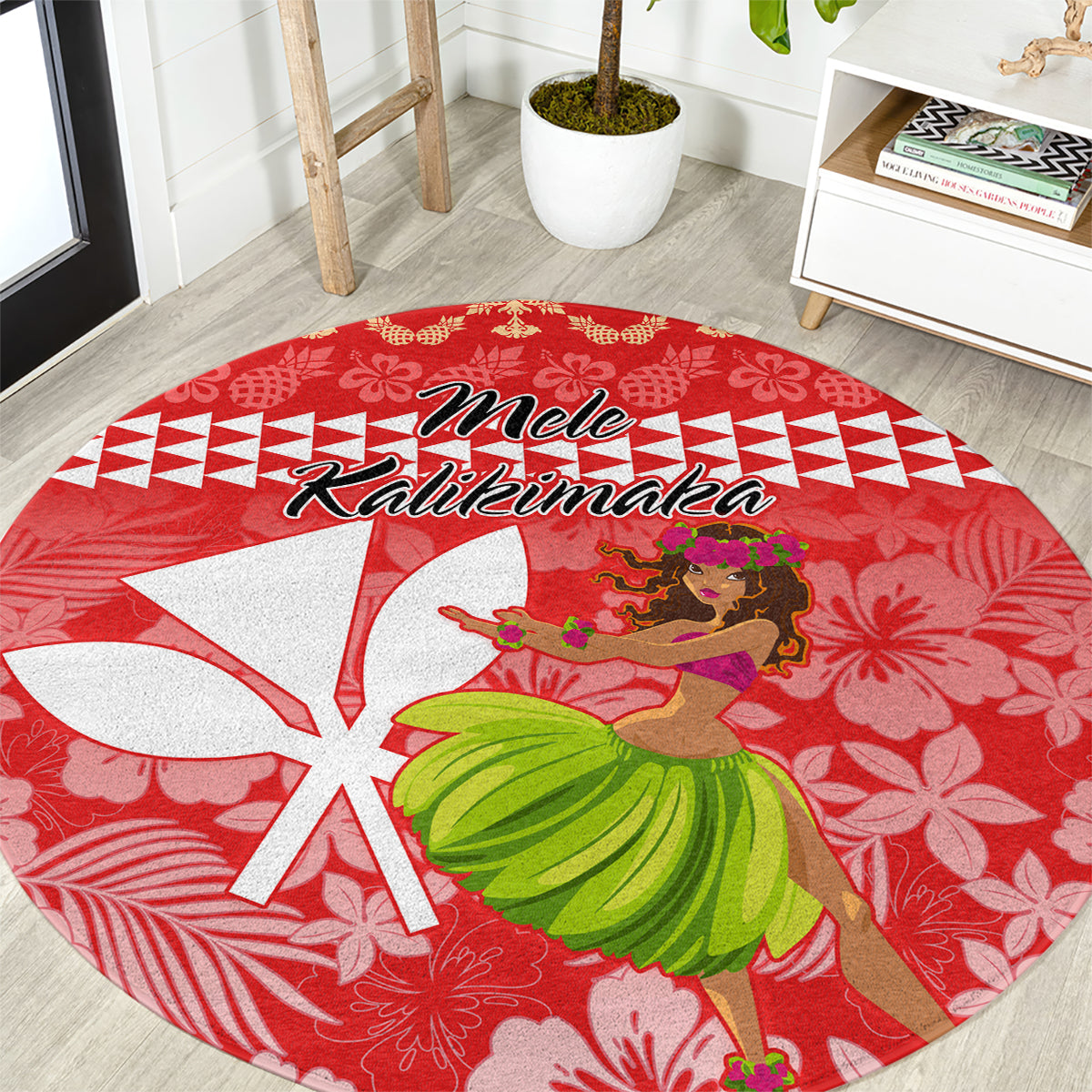 Hawaii Mele Kalikimaka Round Carpet Santa Claus and Hula Dancing Merry Christmas LT9 Red - Polynesian Pride