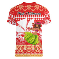 Hawaii Mele Kalikimaka Women V Neck T Shirt Santa Claus and Hula Dancing Merry Christmas LT9 - Polynesian Pride