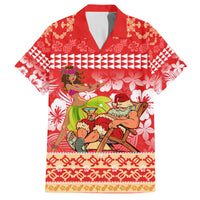 Personalised Hawaii Mele Kalikimaka Family Matching Tank Maxi Dress and Hawaiian Shirt Santa Claus and Hula Dancing Merry Christmas LT9 Dad's Shirt - Short Sleeve Red - Polynesian Pride