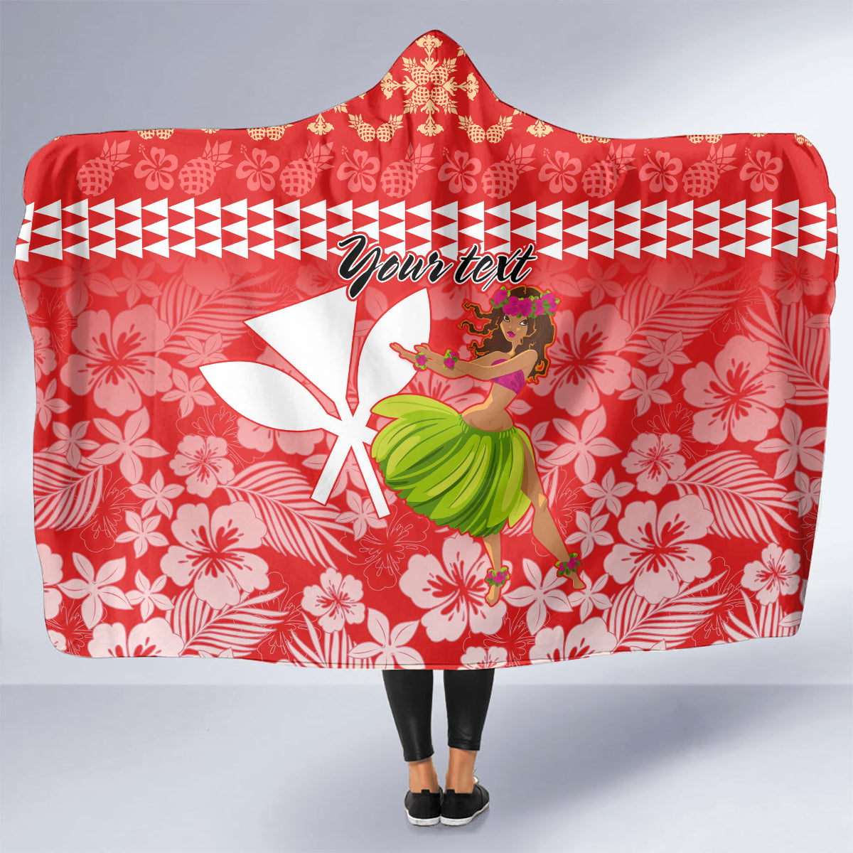 Personalised Hawaii Mele Kalikimaka Hooded Blanket Santa Claus and Hula Dancing Merry Christmas LT9 - Polynesian Pride