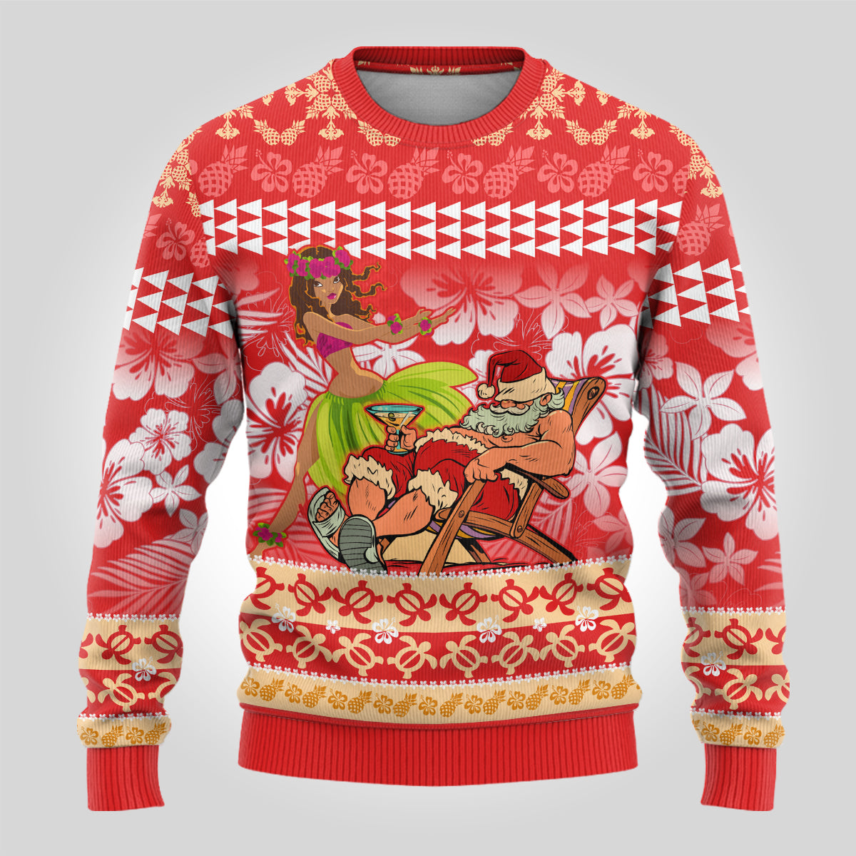 Personalised Hawaii Mele Kalikimaka Ugly Christmas Sweater Santa Claus and Hula Dancing Merry Christmas LT9 - Polynesian Pride