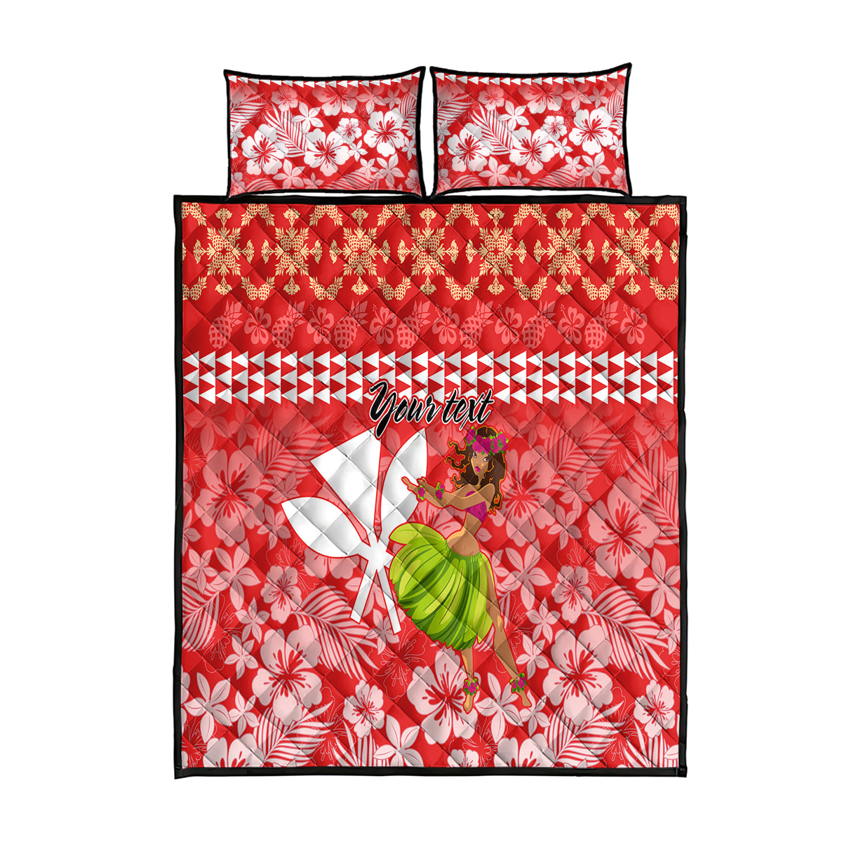Personalised Hawaii Mele Kalikimaka Quilt Bed Set Santa Claus and Hula Dancing Merry Christmas LT9 Red - Polynesian Pride