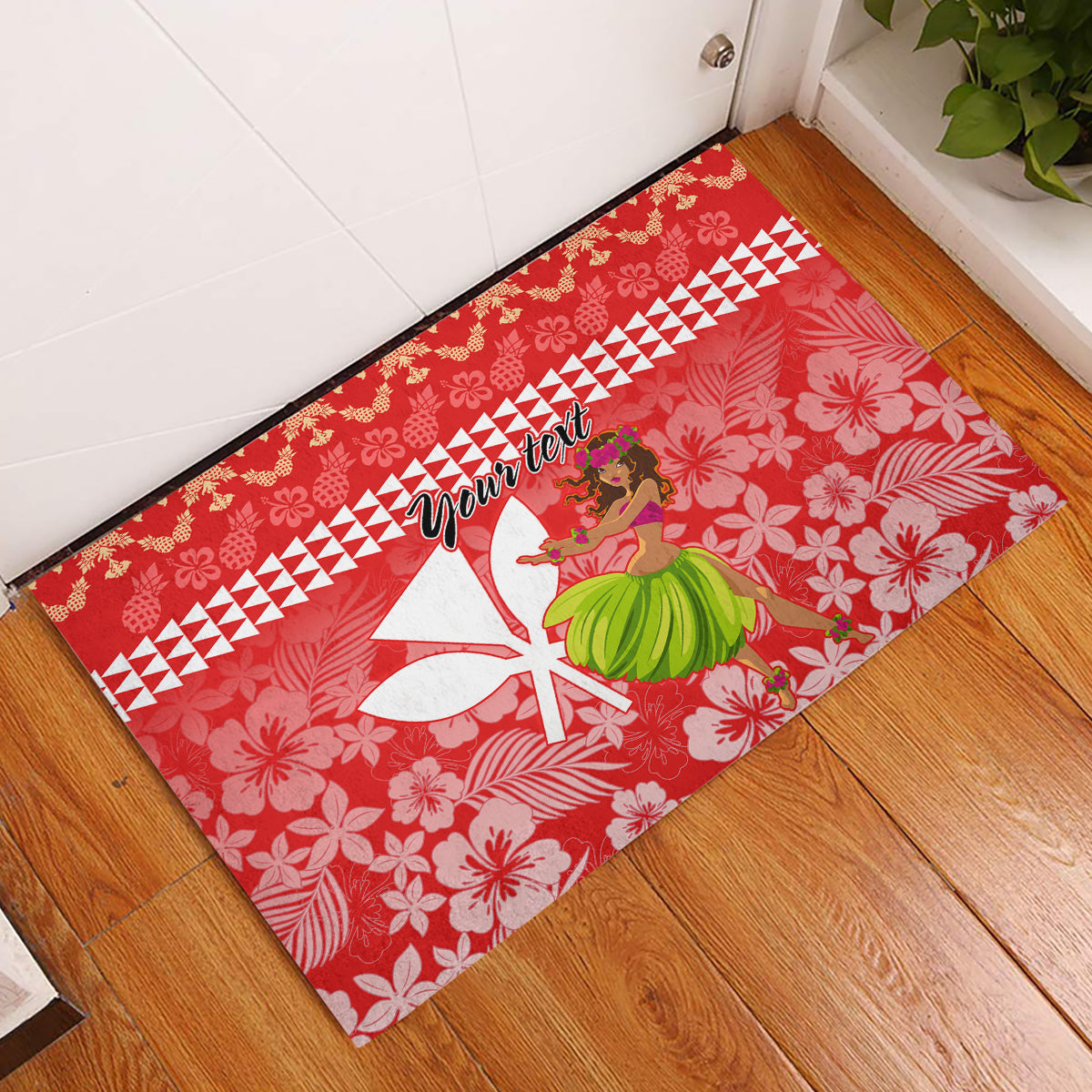 Personalised Hawaii Mele Kalikimaka Rubber Doormat Santa Claus and Hula Dancing Merry Christmas LT9 Red - Polynesian Pride