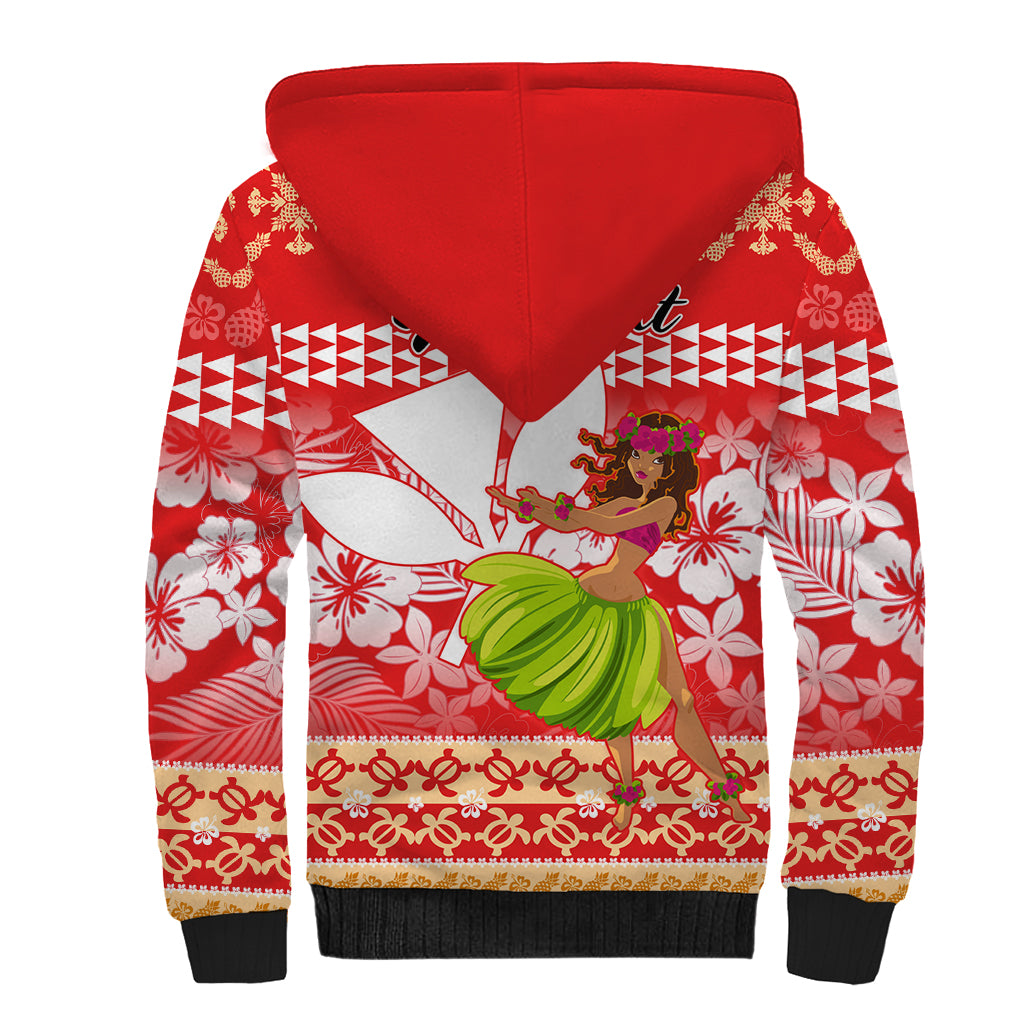 Personalised Hawaii Mele Kalikimaka Sherpa Hoodie Santa Claus and Hula Dancing Merry Christmas LT9 - Polynesian Pride
