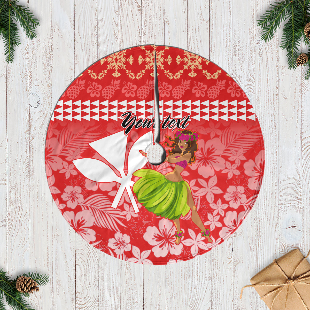 Personalised Hawaii Mele Kalikimaka Tree Skirt Santa Claus and Hula Dancing Merry Christmas LT9 Casual Tree Skirts Red - Polynesian Pride