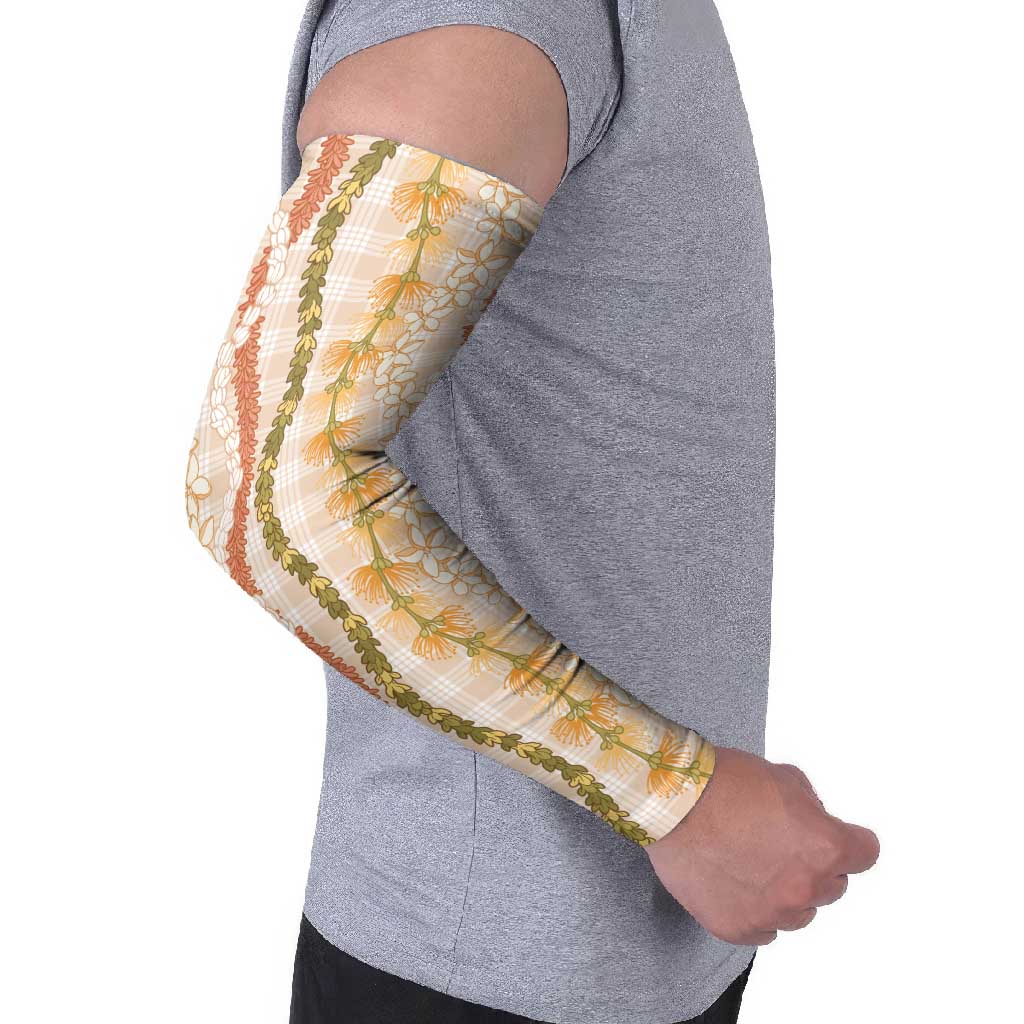 Hawaiian Ohia Lehua Lei Arm Sleeves Plaid Palaka Ahiehie Pattern LT9 - Polynesian Pride