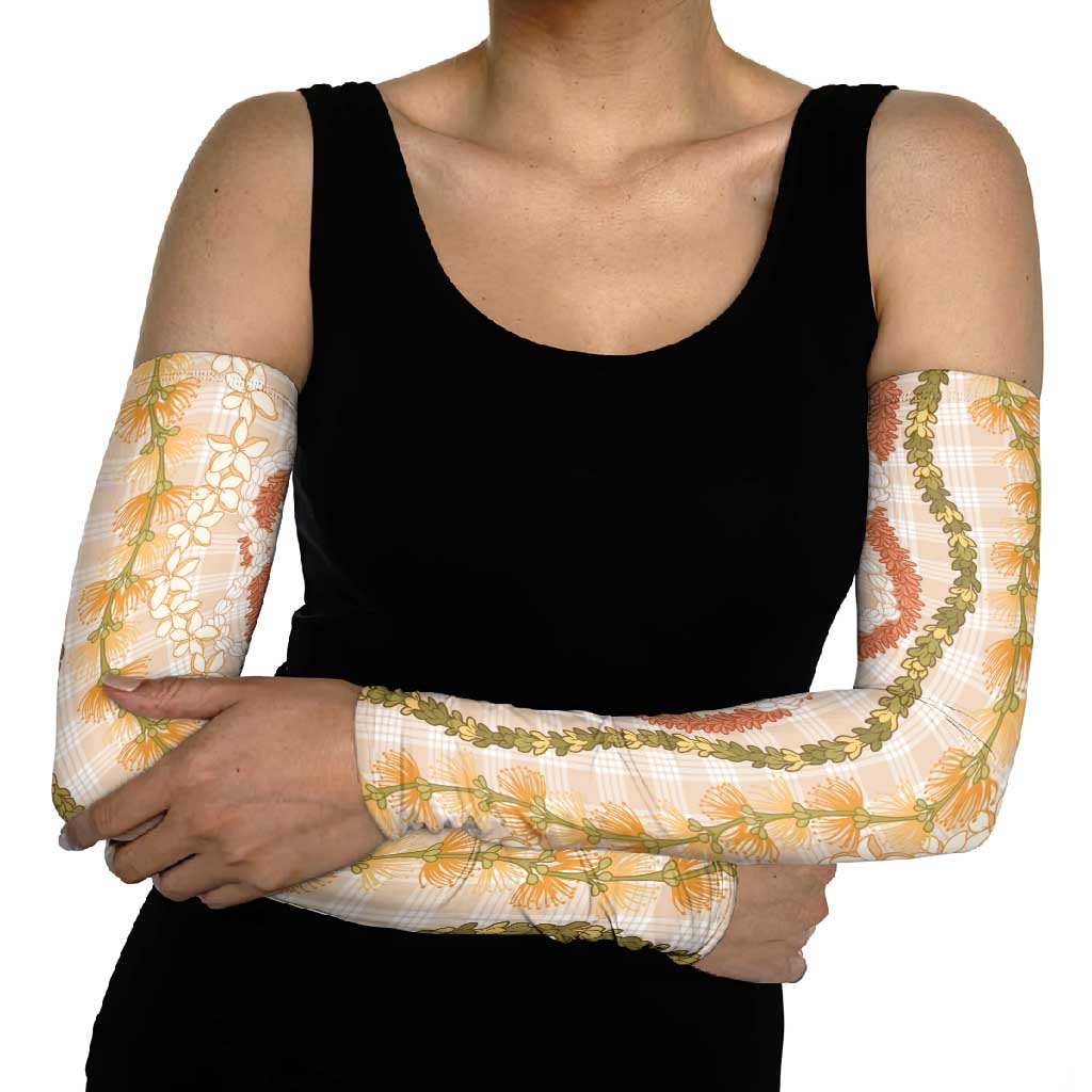 Hawaiian Ohia Lehua Lei Arm Sleeves Plaid Palaka Ahiehie Pattern LT9 - Polynesian Pride