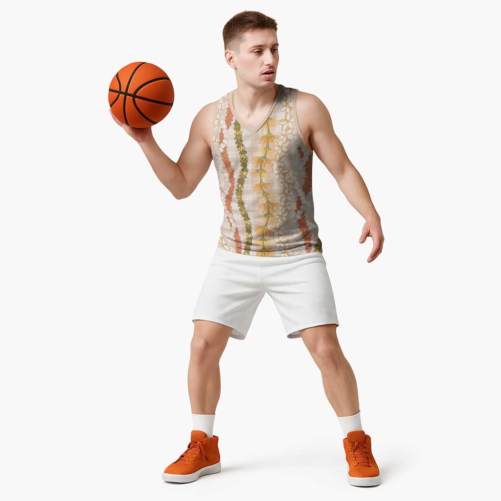 Hawaiian Ohia Lehua Lei Basketball Jersey Plaid Palaka Ahiehie Pattern - Polynesian Pride