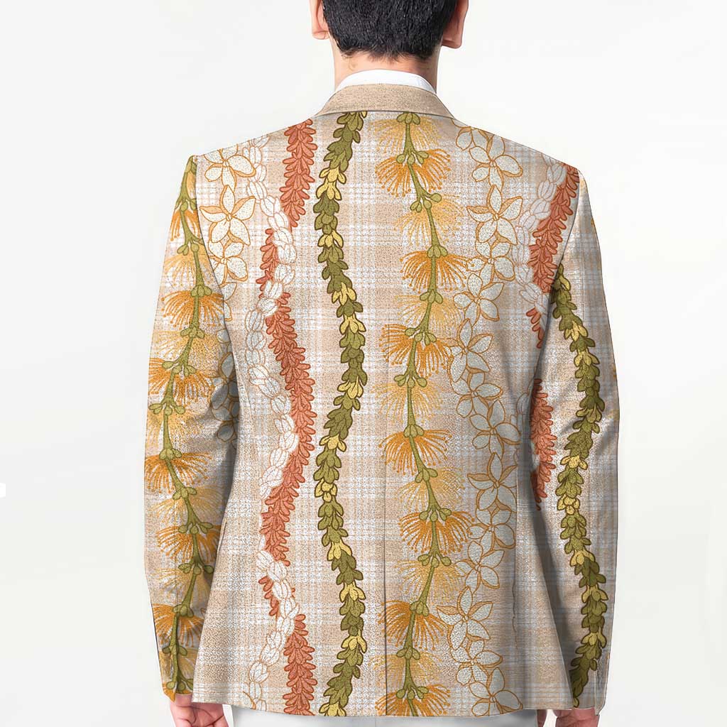 Hawaiian Ohia Lehua Lei Blazer Plaid Palaka Ahiehie Pattern - Polynesian Pride