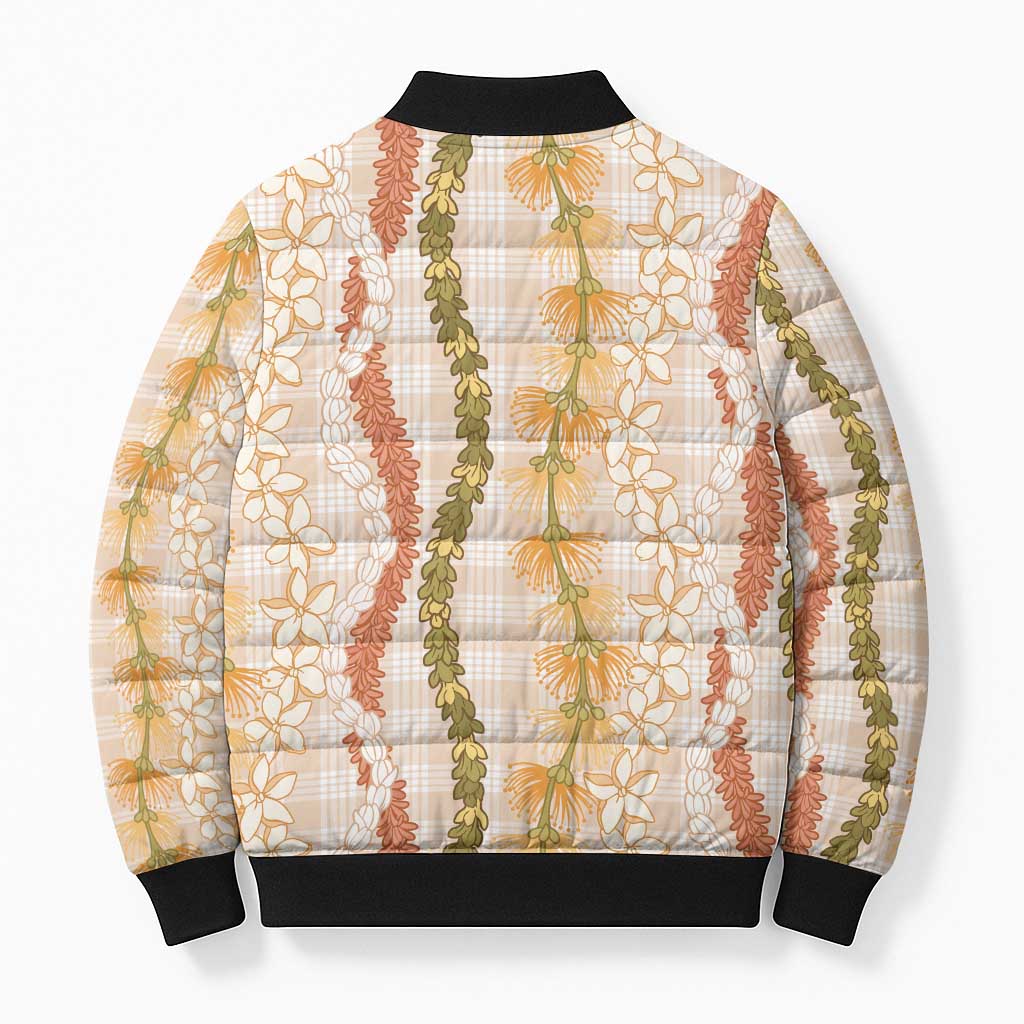 Hawaiian Ohia Lehua Lei Bomber Puffer Jacket Plaid Palaka Ahiehie Pattern LT9 - Polynesian Pride
