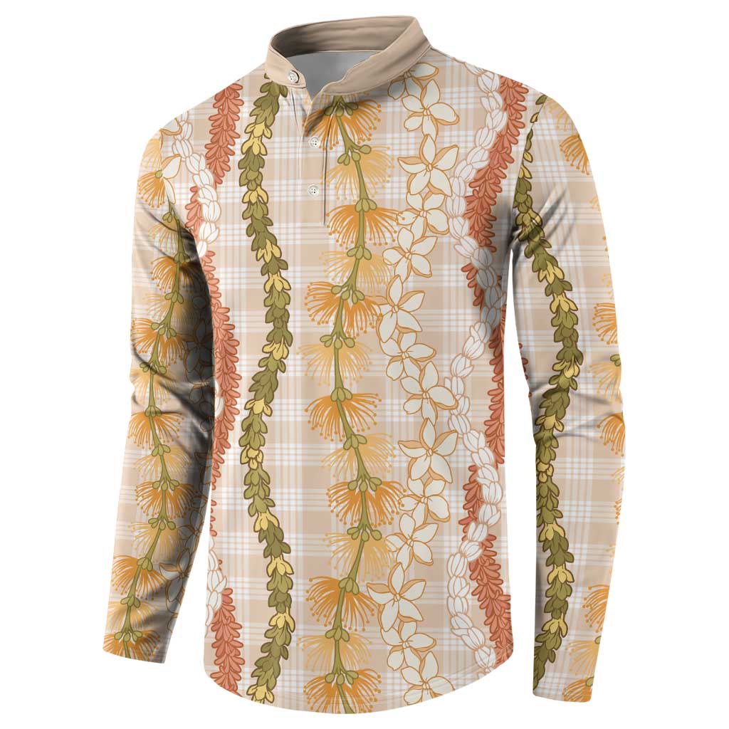 Hawaiian Ohia Lehua Lei Button Sweatshirt Plaid Palaka Ahiehie Pattern LT9 - Polynesian Pride