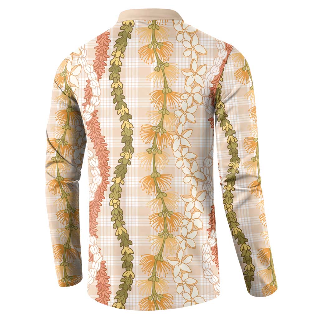 Hawaiian Ohia Lehua Lei Button Sweatshirt Plaid Palaka Ahiehie Pattern LT9 - Polynesian Pride