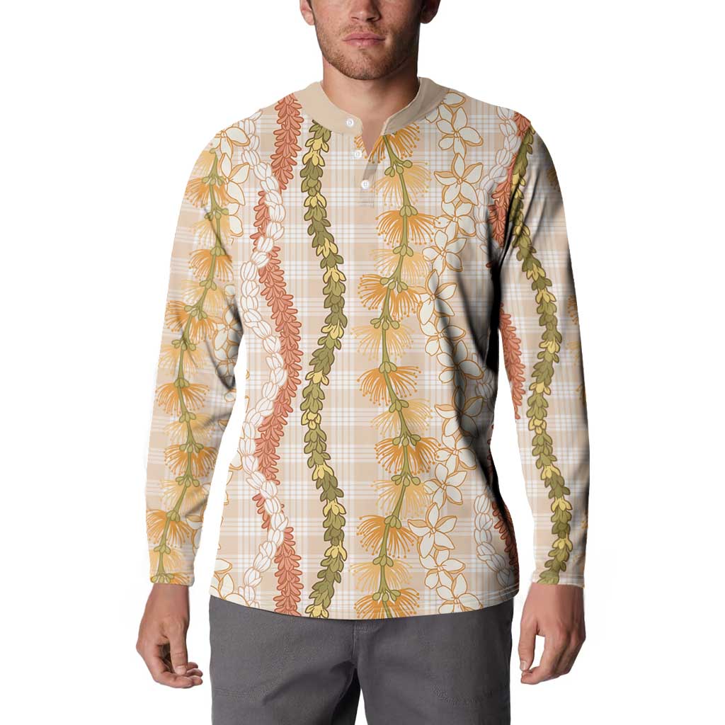 Hawaiian Ohia Lehua Lei Button Sweatshirt Plaid Palaka Ahiehie Pattern LT9 - Polynesian Pride