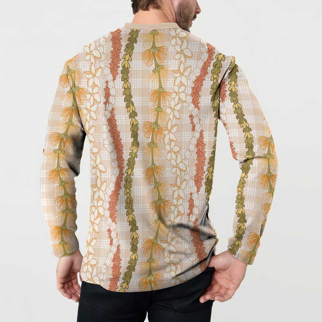 Hawaiian Ohia Lehua Lei Button Sweatshirt Plaid Palaka Ahiehie Pattern LT9 - Polynesian Pride