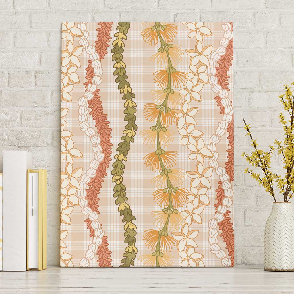 Hawaiian Ohia Lehua Lei Canvas Wall Art Plaid Palaka Ahiehie Pattern - Polynesian Pride