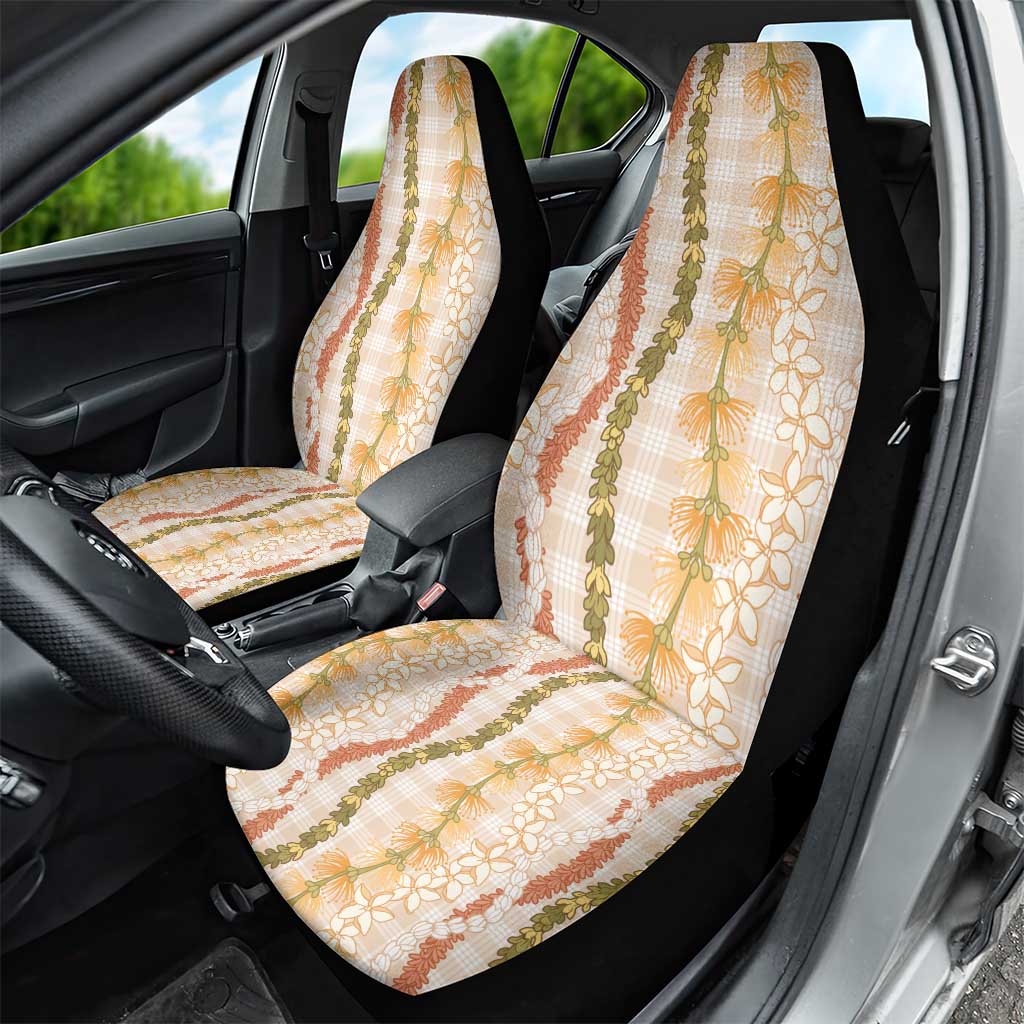 Hawaiian Ohia Lehua Lei Car Seat Cover Plaid Palaka Ahiehie Pattern - Polynesian Pride
