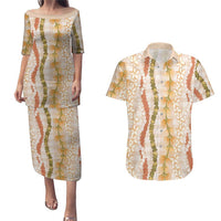 Hawaiian Ohia Lehua Lei Couples Matching Puletasi and Hawaiian Shirt Plaid Palaka Ahiehie Pattern - Polynesian Pride