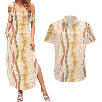 Hawaiian Ohia Lehua Lei Couples Matching Summer Maxi Dress and Hawaiian Shirt Plaid Palaka Ahiehie Pattern - Polynesian Pride
