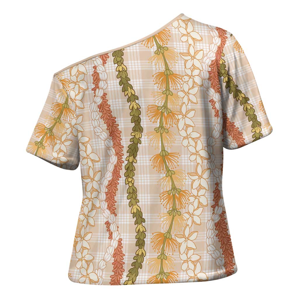 Hawaiian Ohia Lehua Lei Cross Shoulder Shirt Plaid Palaka Ahiehie Pattern LT9 - Polynesian Pride