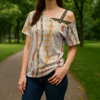 Hawaiian Ohia Lehua Lei Cross Shoulder Shirt Plaid Palaka Ahiehie Pattern LT9 - Polynesian Pride