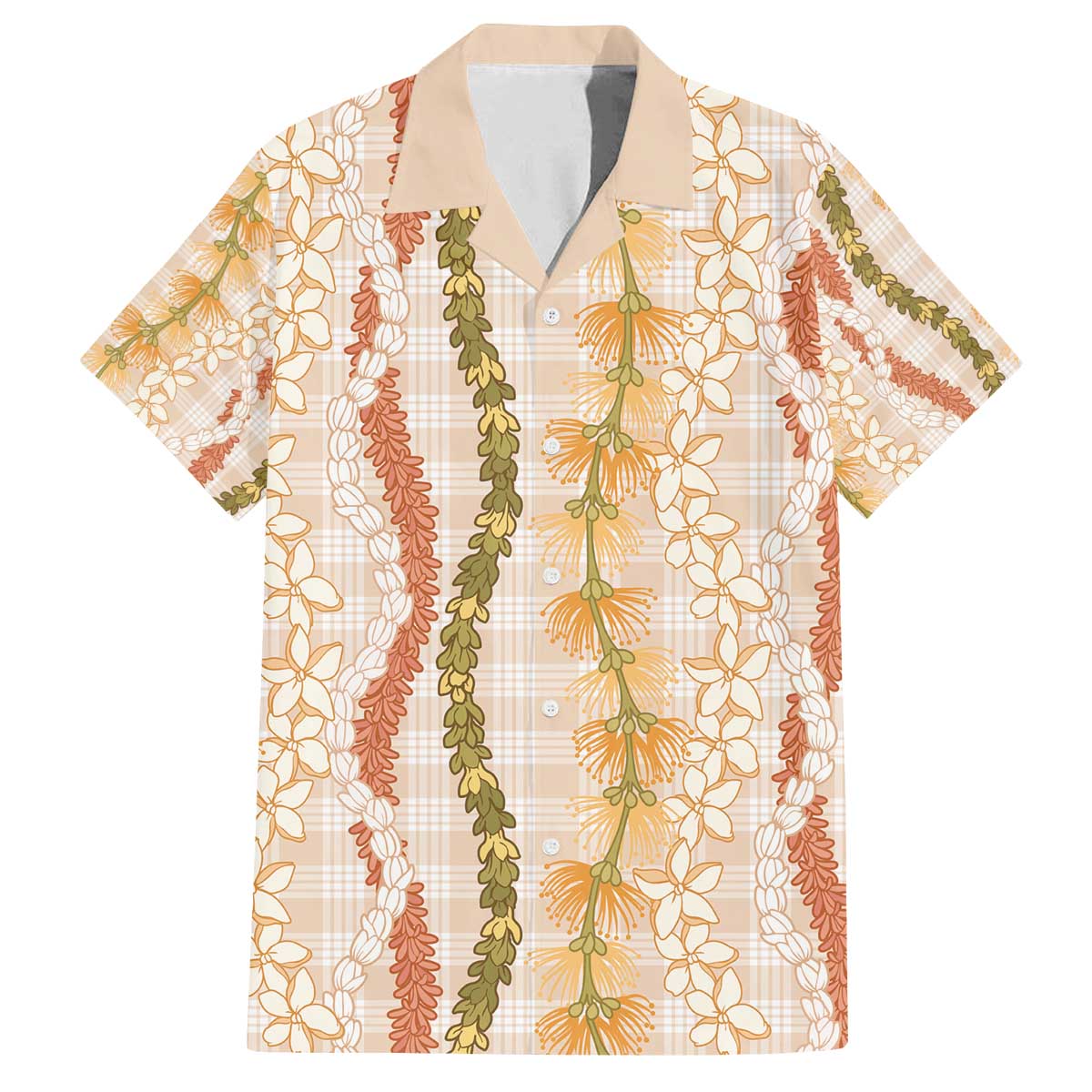 Hawaiian Ohia Lehua Lei Family Matching Off The Shoulder Long Sleeve Dress and Hawaiian Shirt Plaid Palaka Ahiehie Pattern - Polynesian Pride