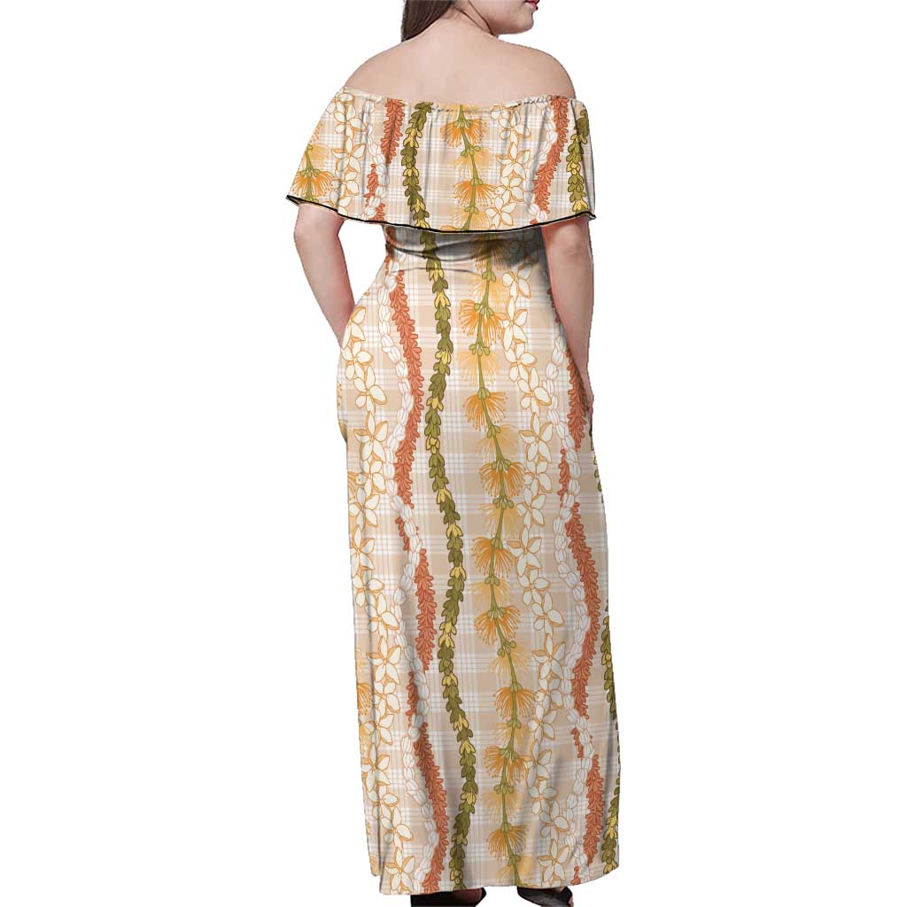 Hawaiian Ohia Lehua Lei Family Matching Off Shoulder Maxi Dress and Hawaiian Shirt Plaid Palaka Ahiehie Pattern - Polynesian Pride