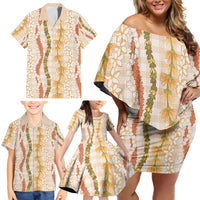 Hawaiian Ohia Lehua Lei Family Matching Off Shoulder Short Dress and Hawaiian Shirt Plaid Palaka Ahiehie Pattern - Polynesian Pride