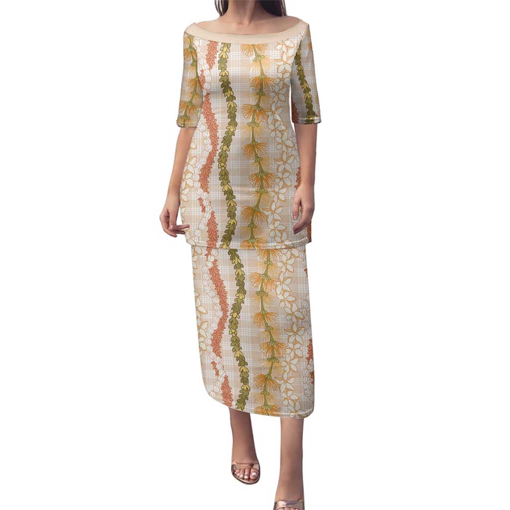 Hawaiian Ohia Lehua Lei Family Matching Puletasi and Hawaiian Shirt Plaid Palaka Ahiehie Pattern - Polynesian Pride