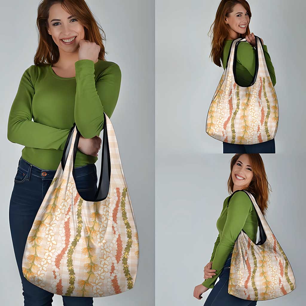 Hawaiian Ohia Lehua Lei Grocery Bag Plaid Palaka Ahiehie Pattern LT9 - Polynesian Pride