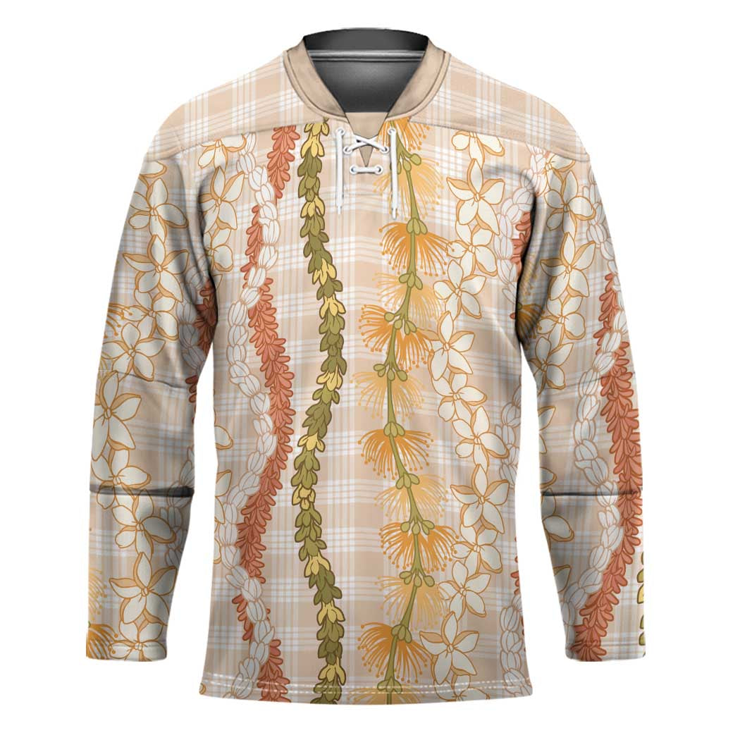 Hawaiian Ohia Lehua Lei Hockey Jersey Plaid Palaka Ahiehie Pattern - Polynesian Pride