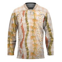 Hawaiian Ohia Lehua Lei Hockey Jersey Plaid Palaka Ahiehie Pattern LT9 Unisex Beige - Polynesian Pride