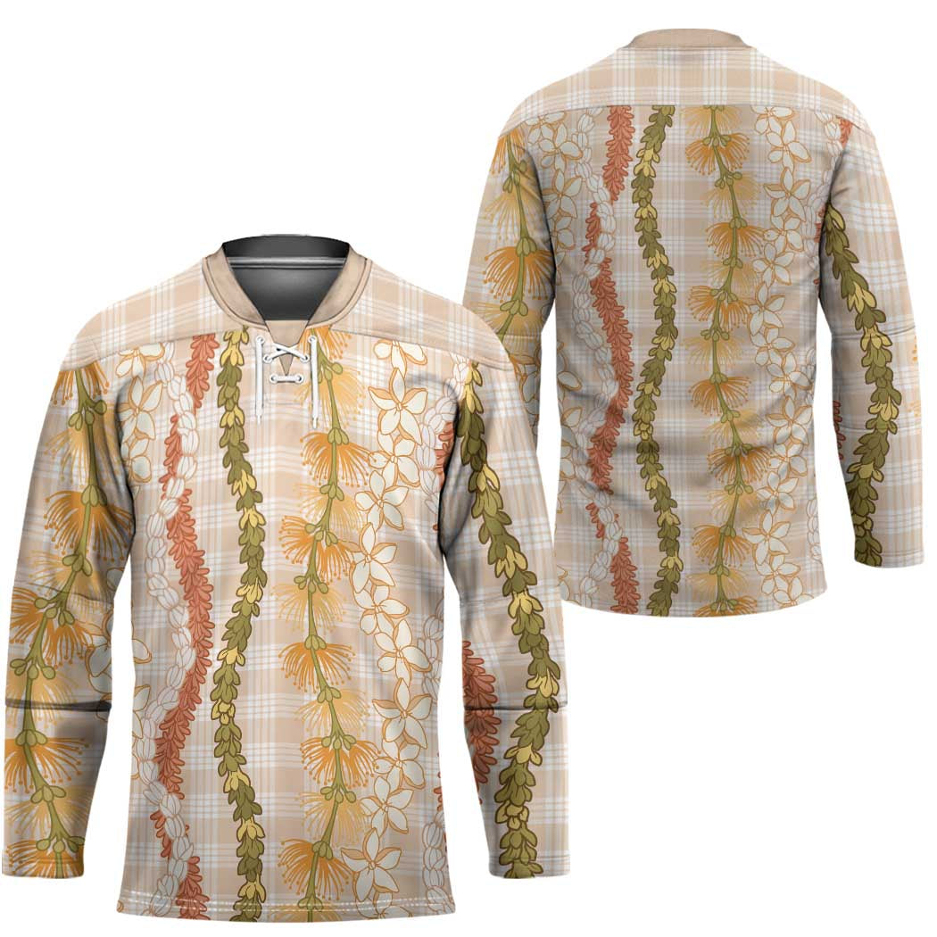 Hawaiian Ohia Lehua Lei Hockey Jersey Plaid Palaka Ahiehie Pattern LT9 - Polynesian Pride